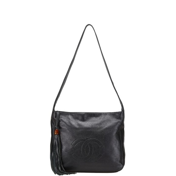 Chanel Cocomark Fringe Shoulder Bag Black Lambskin s - Picture 1 of 11